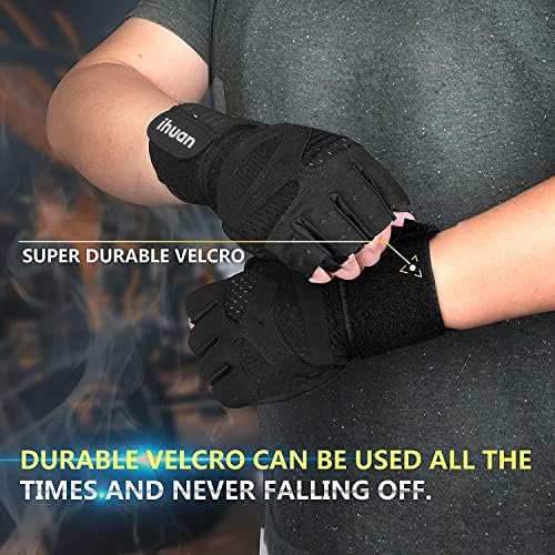 ihuan Ventilated Weight Lifting Gym Workout Gloves with Wrist Wrap Support for Men & Women, Full Palm Protection, for Weightlifting, Training, Fitness, Hanging, Pull ups