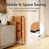 3 Step Ladder, Folding Step Stool with Anti-Slip Wide Sturdy Pedal and Handgrip, Multi-Use for Home and Kitchen Use, Space Saving-Woodgrain(300 lbs Capacity)