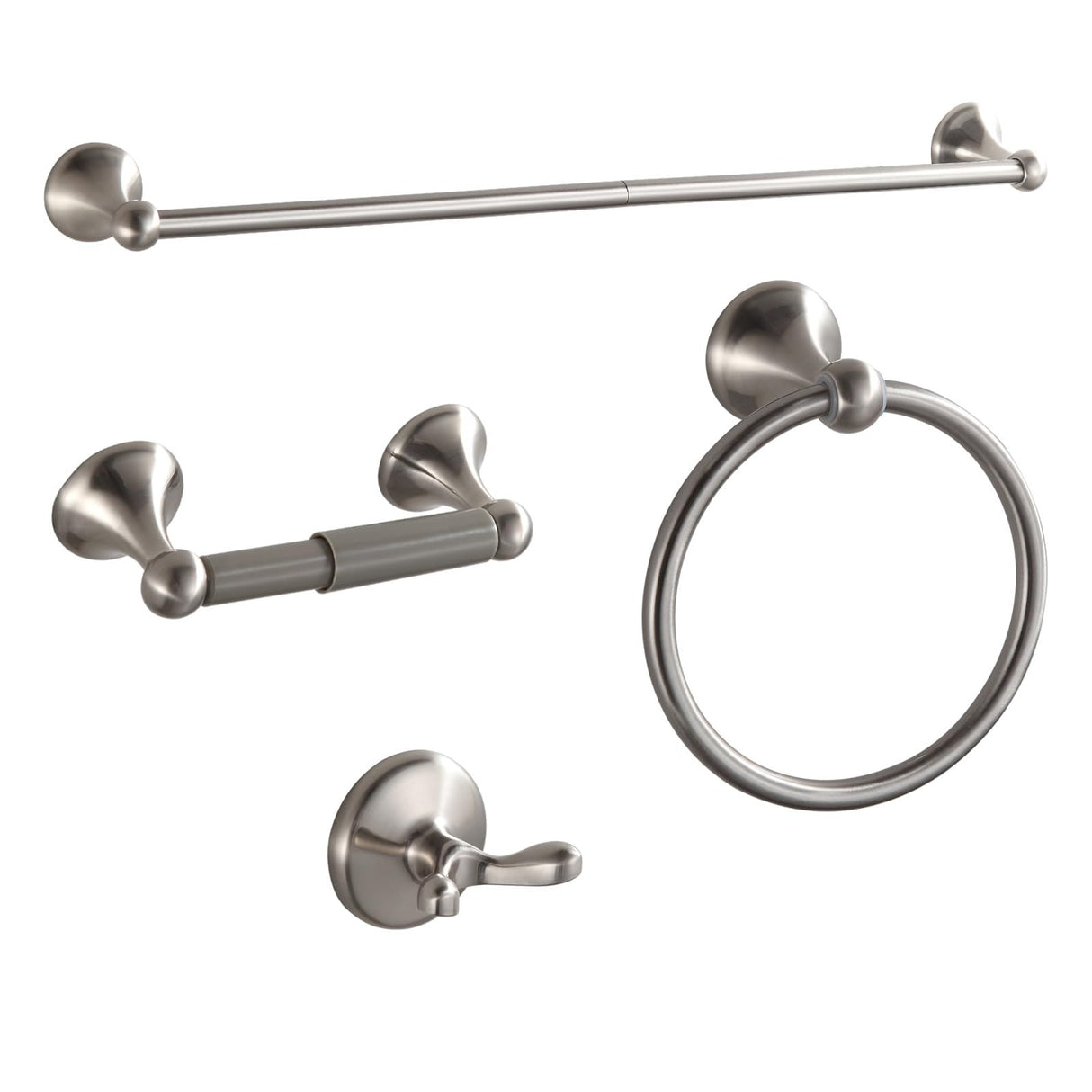 BGL Bathroom Accessories Set, Glossy Stain Nickel Expandable Towel Bar 4-Piece Bathroom Accessory Set Wall Mounted Towel Ring Robe Hook Toilet Paper Holder Towel Holder
