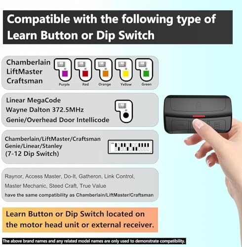 Universal Garage Door Opener Remote 3-Button Compatible with Genie LiftMaster Chamberlain Craftsman Overhead Door Linear Wayne Dalton Opener has Learn Button or DIP Switch Programmable