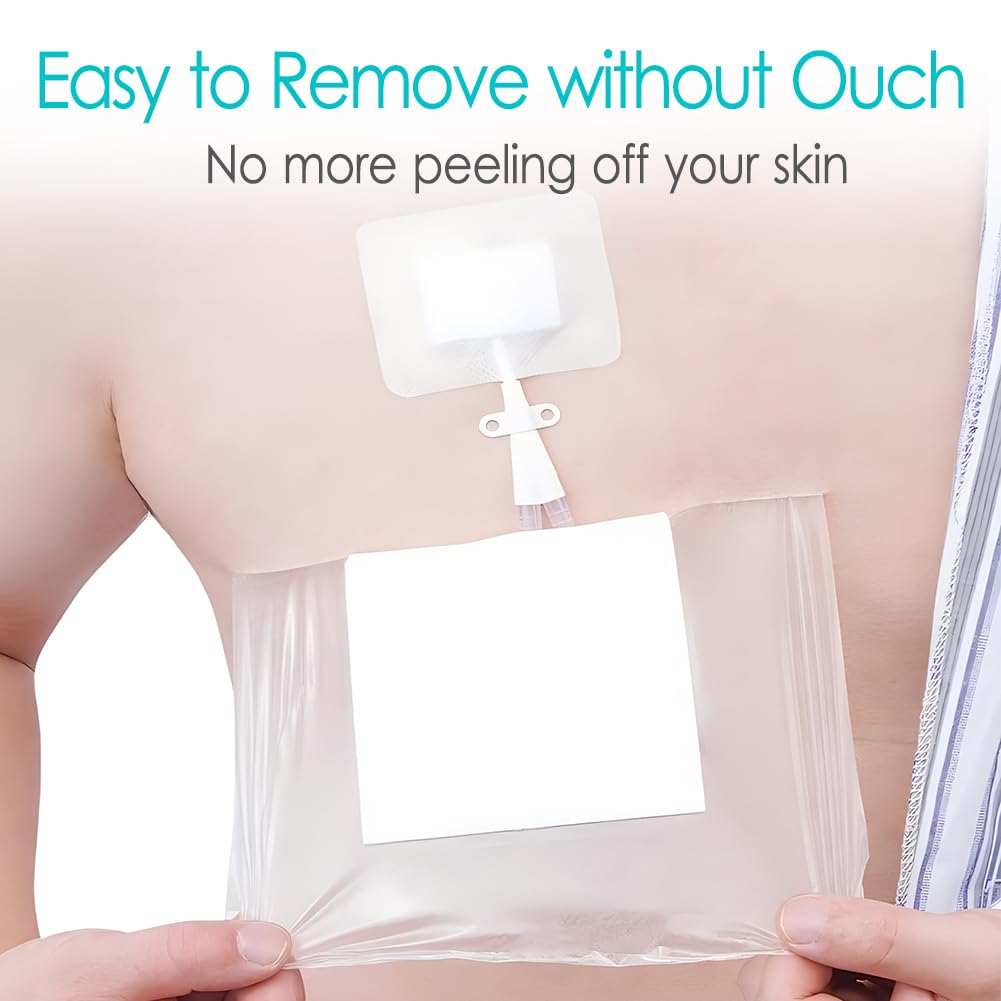 Waterproof Dialysis Catheter Shower Protector PD Catheter Shower Cover Dialysis Port Wound Shield Large Waterproof Bandages for Feeding Tube G Tube Accesorries(9"x9"+Pad, Pack of 25)