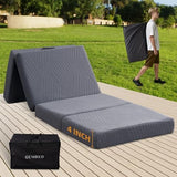Memory Foam Camping Mattress Pad, 4 Inch Thick Waterproof Foldable Sofa Bed Floor Mattress, Portable Sleeping Pad for Adult, Sleeping Mat for Travel RV Camping Guest Yoga