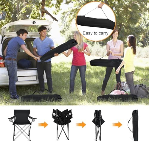 HaSteeL Camping Chairs 4 Pack, Oversized Folding Chair with Cup Holders for Adults, Portable Chair & Carry Bag for Outdoor Backyard, Beach, Lawn, Patio, Picnic, Fishing, Oxford Fabric & Heavy Duty