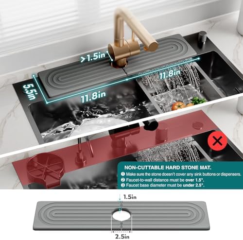 Kitchen Faucet Absorbent Mat - Large Diatomaceous Earth Splash Guard for Sink Faucet, Aesthetic Water Absorbing Stone Tray in The Modern Home [Grey, 23.6" x 5.5"]