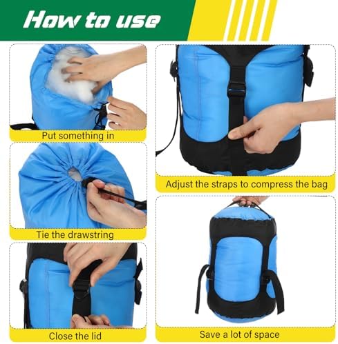 5 Pcs Compression Sacks for Backpacking 5L/10L/15L/20L/35L Camping Sleeping Bag Stuff Sack Water Resistant Sleeping Bag Storage Sack for Space Saving Hiking Gear