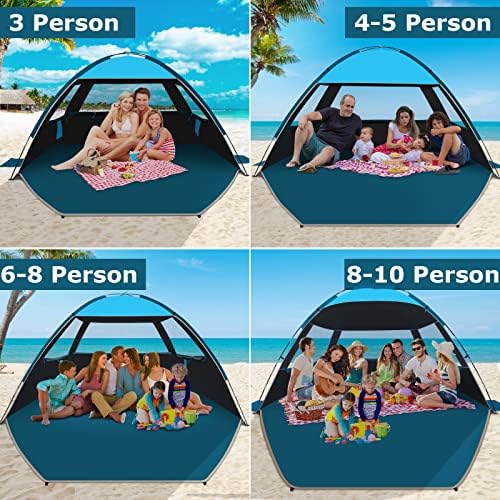 COMMOUDS Beach Tent Sun Shade for 3/4-5/6-7/8-10 Person, UPF 50+ Beach Sun Shelter Canopy Tent, Lightweight, Easy Set Up and Carry