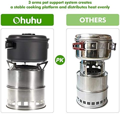 Camping Stove, Ohuhu Camp Stove Wood Burning Stove Stainless Steel Stoves Mini Portable Stove for Camping Picnic BBQ Backpacking Hiking Survival Emergency Cooking Outdoor with Grill Grid Carry Bag