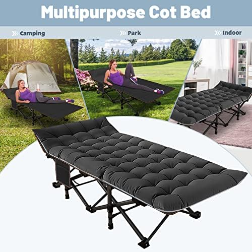 Slsy Oversized XXL Camping Cot for Adults with Mattress, Portable Sleeping Cots, Camp Bed with Carry Bag for Outdoor Travel, Beach, Hiking