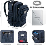 Military Tactical Backpack 50L Large Day Backpack for Men Molle Army 3 Days Assault Pack Bug Out Bag Water Resistant and Heavy Duty Hiking Treeking Rucksack - Dark Blue