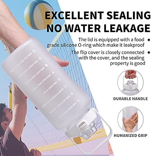 64oz,100oz,128oz Large Motivational Water Bottle with Time Marker, Leakproof & BPA Free Half Gallon Big Water Bottle with Straw Handle Tritan Frosted Water Jug for Gym,Fitness,Outdoor Sports
