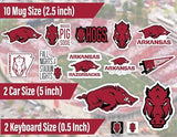 Arkansas Razorbacks Stickers (14 Piece) University of Arkansas Gifts for Men Football Fans for Car Laptop Water Bottle + 2 Large Car Decals, 10 Water Bottle Size, 2 Keyboard Size