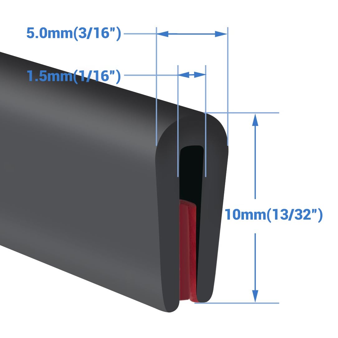 Rubber Edge Trim, Self-Adhesive Rubber Edge Trim, Edge Protector for Sheet Metal, EPDM Material, Fit 1/16"(1.5mm), Length 20Ft, Black Color