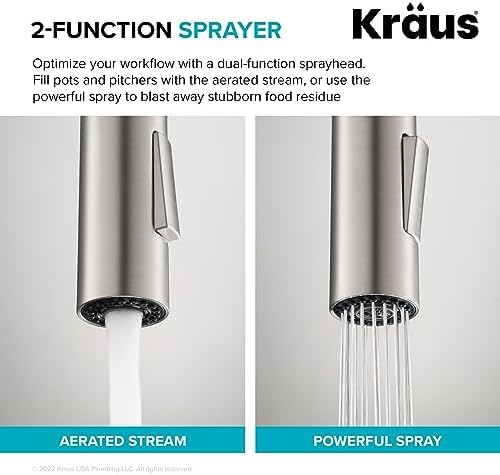 KRAUS Oletto High-Arc Single Handle Pull-Down Kitchen Sink Faucets in Spot Free Black Stainless Steel, Kitchen Faucets with Pull Down Sprayer, KPF-2820MBSFSB