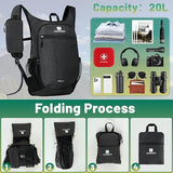 Lightweight Packable Backpack for Women Men - 20L Small Waterproof Foldable Daypack for Travel, Hiking, and Daily Use, Adjustable Chest Strap Multiple Pockets, Black