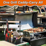 Grill Caddy, Picnic BBQ Organizer for Camping Outdoor Mesh Basket with 3 Hanging Hooks and Paper Towel Holder, Ideal Table Storage Tools for RV Camper/Tailgating/Flatware