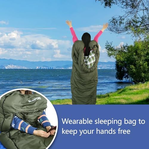 Flannel Sleeping Bag Cotton 0 Degree Cold Weather for Adults XXL Wearable Sleeping Bag 4 Seasons Waterproof with Compression Sack