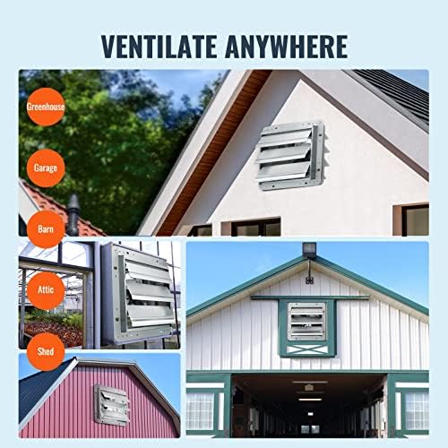 VEVOR 10'' Shutter Exhaust Fan, High-speed 820 CFM, Aluminum Wall Mount Attic Fan with AC-motor, Ventilation and Cooling for Greenhouses, Garages, Sheds, Shops, FCC (No Power Plug Included)