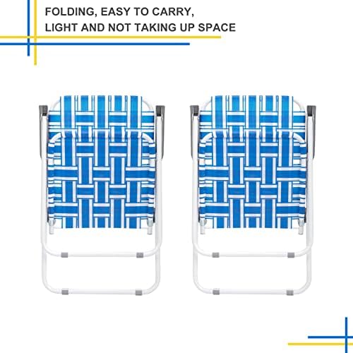 Set of 2 Patio Folding Lawn Chair, Outdoor Beach Portable Webbed Folding Camping Chair for Yard, Garden (Blue 1)