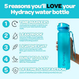 Hydracy Water Bottle with Time Marker -Large BPA Free Water Bottle & No Sweat Sleeve -Leak Proof Gym Bottle with Fruit Infuser Strainer & Times to Drink -Ideal for Fitness Sports & Outdoors