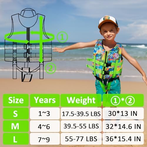 Pottwal Swim Vest for Kids - Swim Jacket for 1-2 Years (24-33LBS) - Buoyancy Aid Made of Neoprene & EPE - with Adjustable Crotch Strap