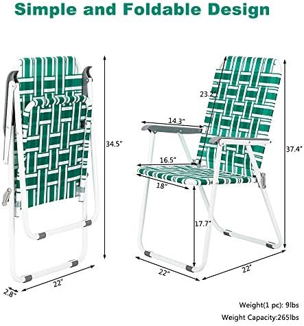 VINGLI Patio Lawn Webbed Folding Chairs Set of 2, Outdoor Beach Chair Portable Dining Chair for Yard, Garden (Green, Classic)