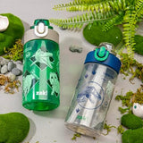 Zak Designs Jurassic World Dominion Movie Sage Kids Water Bottle For School or Travel, 16oz Durable Plastic Water Bottle With Straw, Handle, and Leak-Proof, Pop-Up Spout Cover, 2-Pack Set