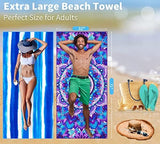 4 Pack Lightweight Thin Beach Towel Oversized 71"x32" Big Extra Large Microfiber Sand Free Towels for Adult Quick Dry Travel Camping Beach Accessories Gift Coconut Tree Sea Turtle Stripe Mandala