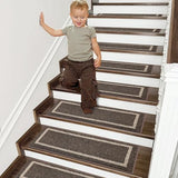 COSY HOMEER Soft Stair Treads 15pcs Non-Slip Carpet Mat 28inX9in Indoor Stair Runners for Wooden Steps,Stair Rugs for Kids and Dogs, 100% Polyester TPE Backing Brown,Square