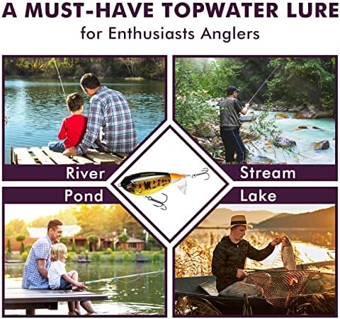 TRUSCEND PoPobait Plopper with BKK Hooks, Top Water Fishing Lures for Bass Walleye Pike Catfish Musky Perch, Floating Lure for Freshwater or Saltwater, Amazing Teasers Fishing Gifts for Family Fishing