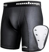 COOLOMG Youth Boys Compression Shorts with Protective Cup Sliding Underwear for Baseball Football Lacrosse Hockey