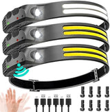 LED Headlamp Rechargeable 3PCS - 230° COB Super Bright Head Lights for Forehead, Hard hat Light for Adults, USB C Headband Flashlight for Work, Hiking, Running, Camping Essentials Gear