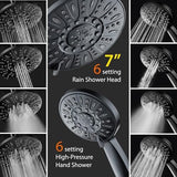 AquaDance for California - 7" Premium High Pressure 3-Way Rainfall Combo for Best of Both Worlds - Luxury 6-Setting Rain Showerhead and Hand Held Shower Separately or Together - Matte Black Finish