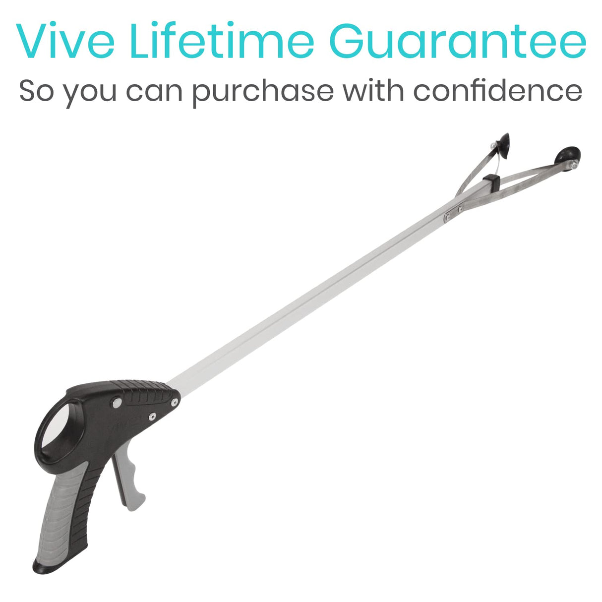Vive Suction Cup Grabber Reacher 32" (2 Pack) - Elderly Grab It Reaching Pickup Tool Heavy Duty for Seniors - Trash, Sticks, Litter Picker Upper - Extra Long Reach Handle & Handy Extension Arm Claw