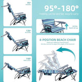 Beach Chairs for Adults Heavy Duty, Compact Portable Lay Flat Folding Chair with Backpack Straps and Large Cooler Pouch, Support to 350LBS (Stripes_Blue&Cyan)