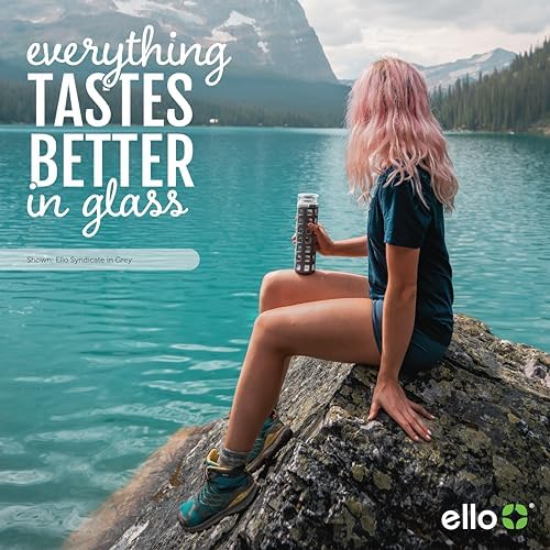 Ello Syndicate 20oz Reusable Glass Water Bottle with One-Touch Leak Proof Flip Lid and Protective Non-Slip Silicone Sleeve and Carry Loop for Coffee, Tea and Water, BPA-free Dishwasher Safe