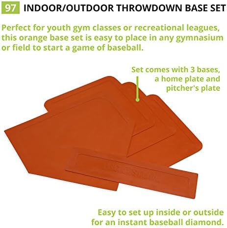 Champion Sports Throwdown Base Set: 5 Youth League Kids Baseball & Softball Rubber Throw Down Bases - Boys & Girls Training & Practice Equipment, Orange