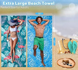 2 Pack Lightweight Thin Beach Towel Oversized 71"x32" Big Extra Large Microfiber Sand Free Towels for Adult Quick Dry Travel Camping Beach Accessories Vacation Essential Gift Blue Shell Flamingo
