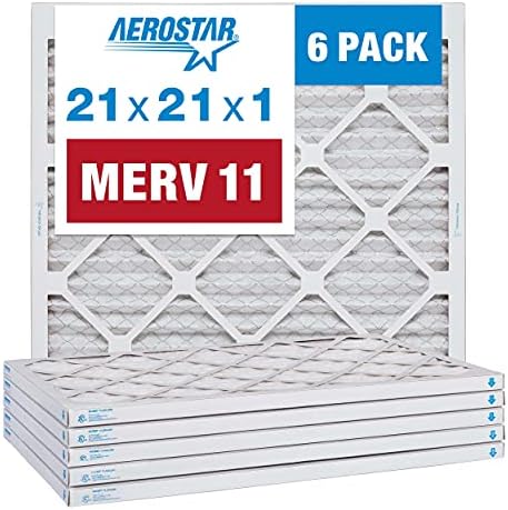 Aerostar 21x21x1 MERV 11 - 6 Count - Pleated HVAC, Furnace & Air Conditioner Filters - Removes Dust, Cold & Flu Germs, Lint, Mold, Pet Dander, Allergy-Causing Pollen, Smog & Smoke