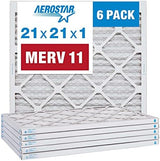 Aerostar 21x21x1 MERV 11 - 6 Count - Pleated HVAC, Furnace & Air Conditioner Filters - Removes Dust, Cold & Flu Germs, Lint, Mold, Pet Dander, Allergy-Causing Pollen, Smog & Smoke