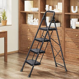 KINGRACK 4 Step Ladder, Sturdy Steel Step Stool with Anti-Slip Wide Pedals, Handrail, Safe-Lock Design, Pass 800lbs Load Testing, Folding Portable Ladder for Multi-Purpose, Home, Kitchen, Black