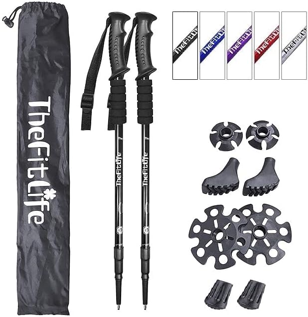 TheFitLife Nordic Walking Trekking Poles - 2 Sticks with Anti-Shock and Quick Lock System, Telescopic, Collapsible, Ultralight for Hiking, Camping, Mountaining, Backpacking, Walking, Trekking