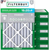 Filterbuy 16x20x4 Air Filter MERV 8 Dust Defense (6-Pack), Pleated HVAC AC Furnace Air Filters Replacement (Actual Size: 15.50 x 19.50 x 3.63 Inches)