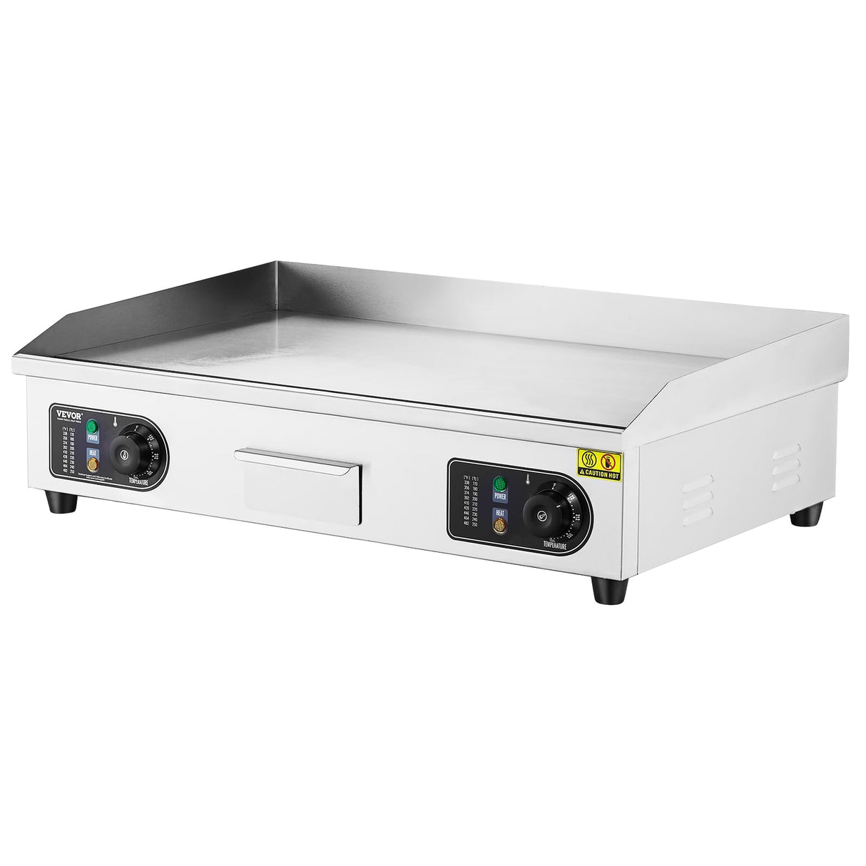 VEVOR Commercial Electric Griddle, 2800W Countertop Flat Top Grill, 122℉-572 ℉ Adjustable Temp, 29in Stainless Steel Griddle Grill with 2 Shovels and 2 Brushes for Home or Restaurant(110V No Plug)