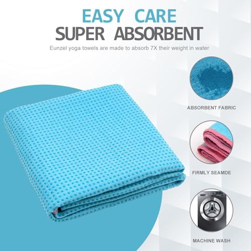 Eunzel Hot Yoga Towel - Microfiber Non Slip Yoga Mat Towel with Grip Dot Sweat Absorbent Towel for Hot Yoga, Pilates and Fitness 72" x 24", Sky Blue/Pink