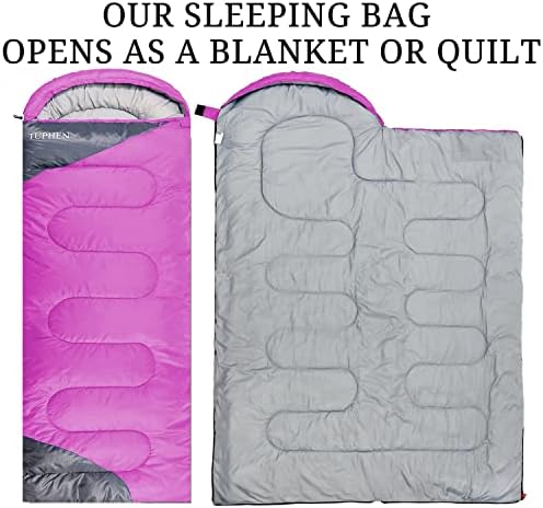 tuphen- Sleeping Bags for Adults Kids Boys Girls Backpacking Hiking Camping Microfiber Liner, Cold Warm Weather 4 Seasons Indoor Outdoor Use, Lightweight & Waterproof