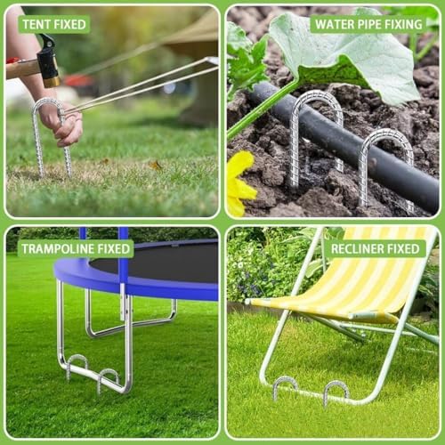 Rebar-Stakes-12-Inch-U-Shaped, Ground Stakes Heavy Duty for High Winds Galvanized Anti-Rust 10pcs Metal Stakes for Ground Heavy Duty Ground Anchors for Garden Dog Fence Chicken Coop Water Pipe