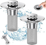 Bathroom Sink Drain Strainer, Pop Up Sink Drain Filter with Removable Stainless Steel Filter Basket Hair Catcher, Bathroom Sink Drain Stopper, for Us Bathroom Sink Stopper Replacement (2pcs)