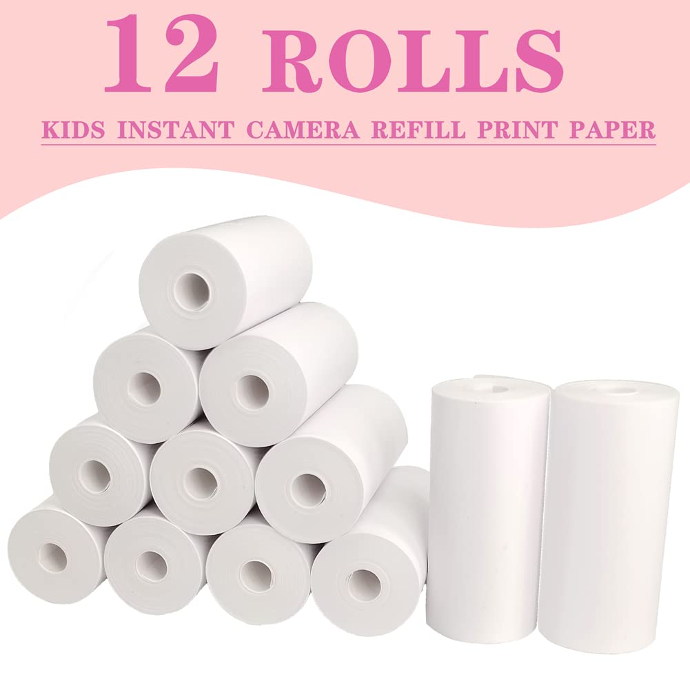 Instant Print Camera for Kids with 12 Rolls Refill Paper, Digital Camera for Girls Christmas Birthday Gifts, 32G SD Card