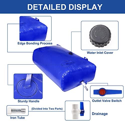 240 L/63 Gal Water Bladder Tank, Foldable Portable Water Storage Container, Emergency Water Bag for RV, Truck Bed, Fire Prevention, Drought Resistance, Blue
