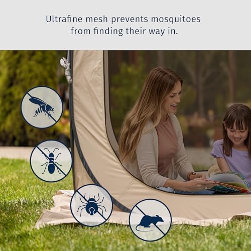 EAST OAK Screen House Tent Pop-Up, Portable Screen Room Canopy Instant Screen Tent 4 x 4 FT with Carry Bag for Patio, Backyard, Deck & Outdoor Activities, Beige